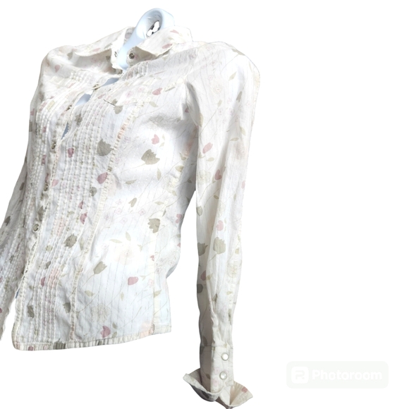 American Rag Feminine Pearl Snap Long Sleeve Floral Western Shirt S (Junior) - Picture 9 of 10